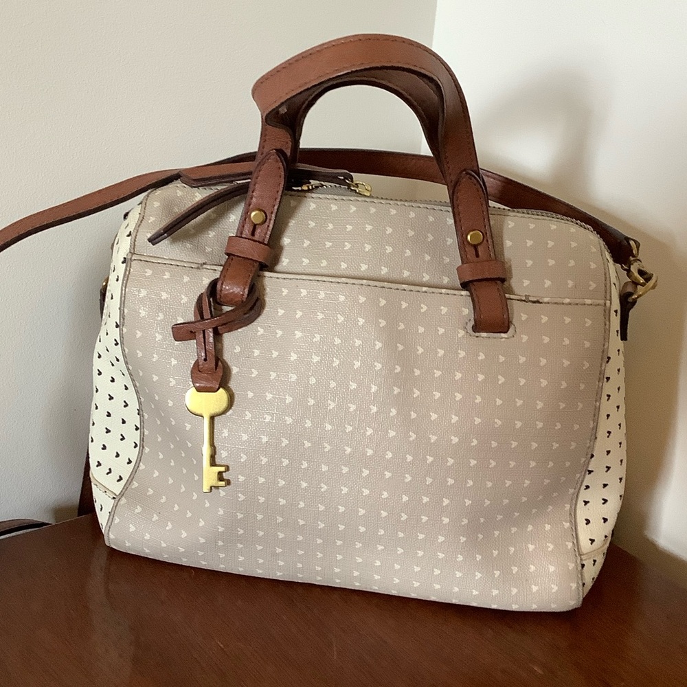 Fossil Cream and Brown Satchel Bag